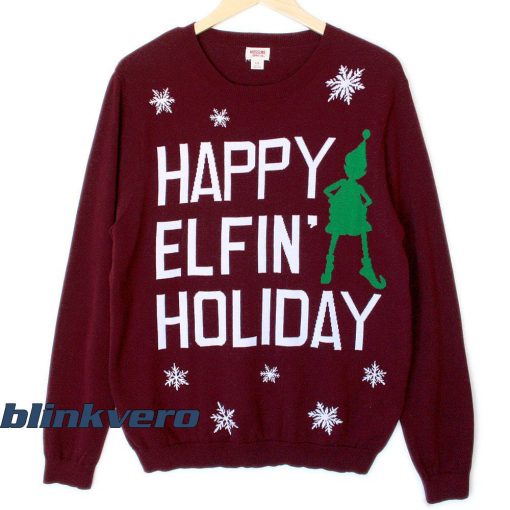 Happy elfin holiday tacky ugly christmast sweater t shirt